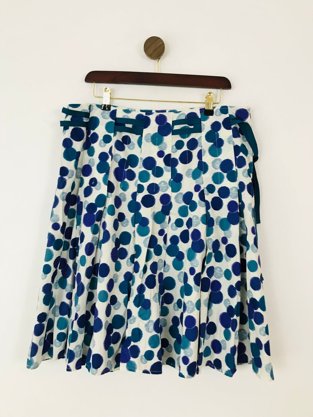 White Stuff Women's Polka Dot Pleated A-Line Skirt | UK16 | Blue