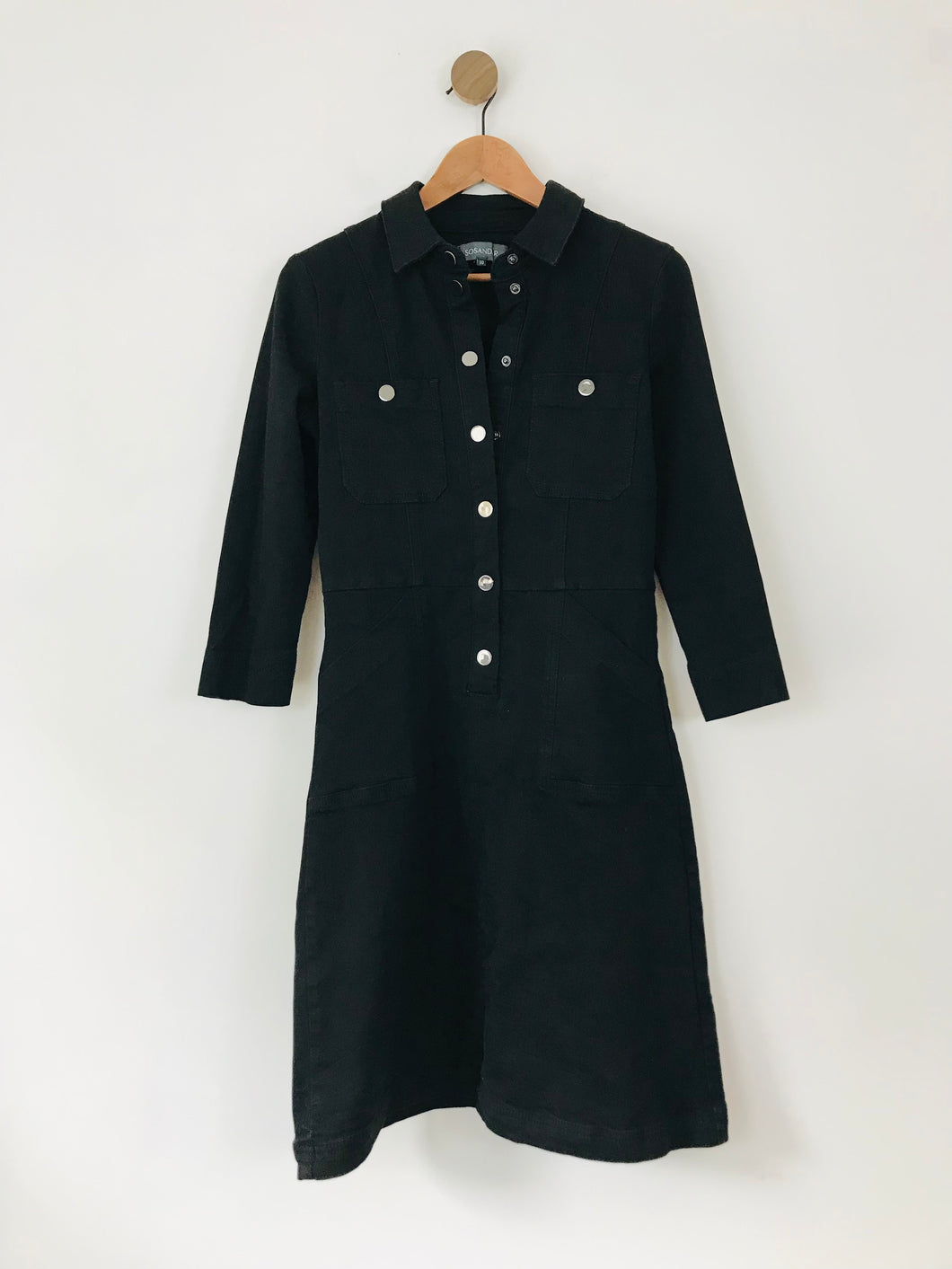 Sosandar Women's Long Sleeve Denim A-Line Dress | UK10 | Black