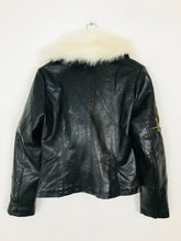 Load image into Gallery viewer, Qed London Women’s Faux Fur Collar Leather Biker Jacket | UK12 | Black
