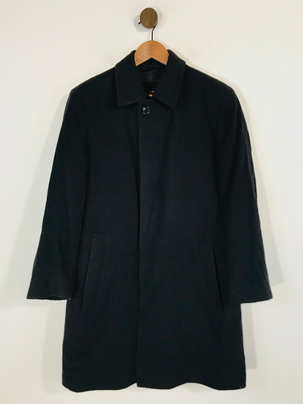 Hugo Boss Men's Cashmere Wool Trench Overcoat | L | Black