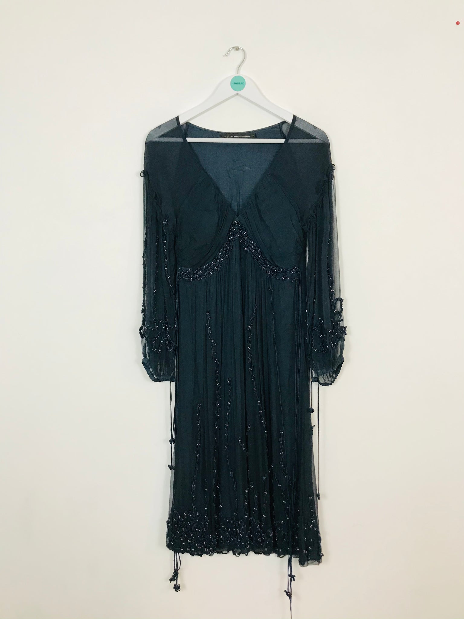 Blank London Womens Empire Line Embellished Midi Dress | M UK12 | Navy ReThread Blank London Womens Empire Line Embellished Midi Dress | M UK12 | Navy ReThread