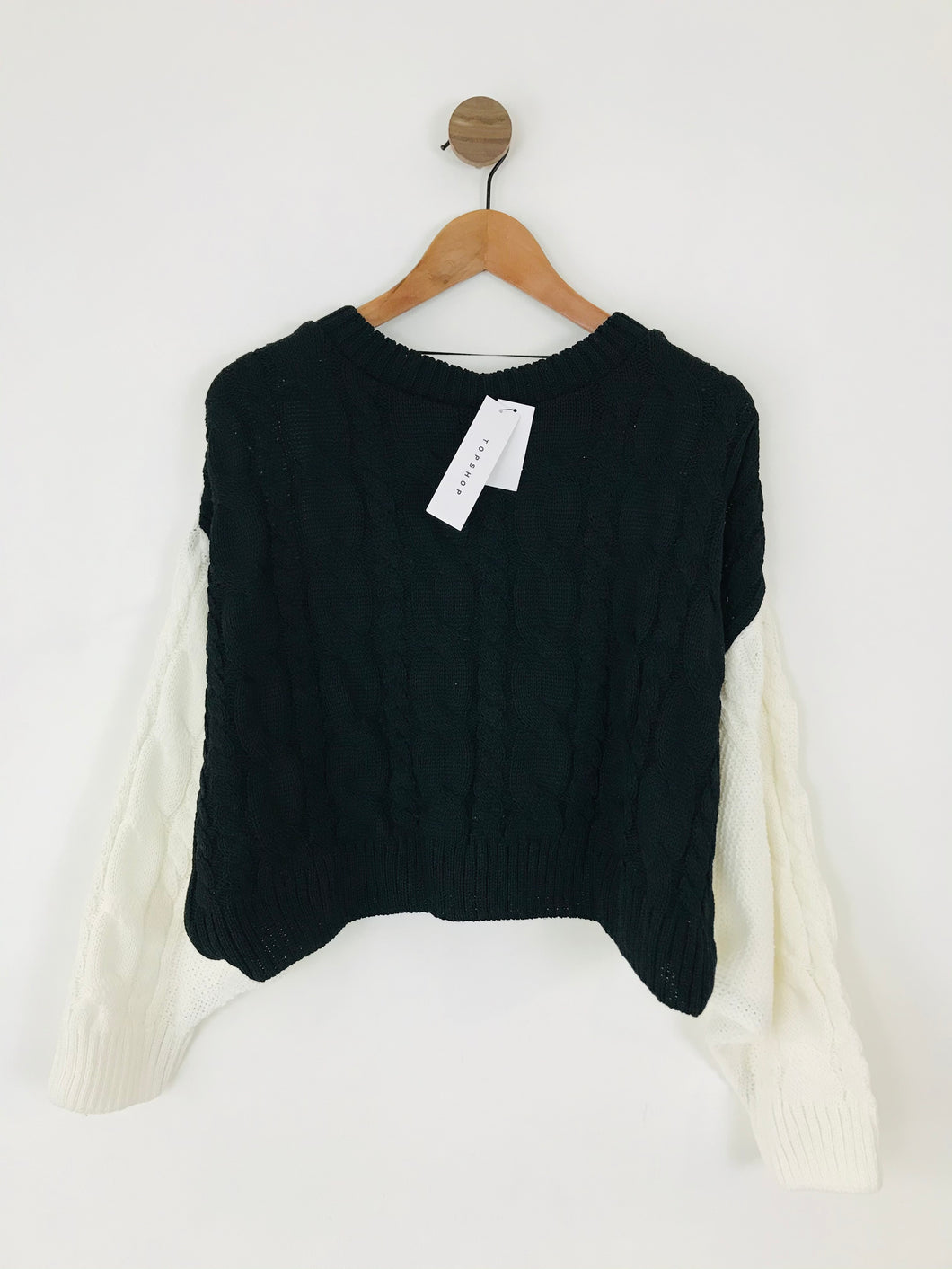 Topshop Women’s Oversized Cable Knit Cropped Jumper NWT | S/M UK8-10 | Black