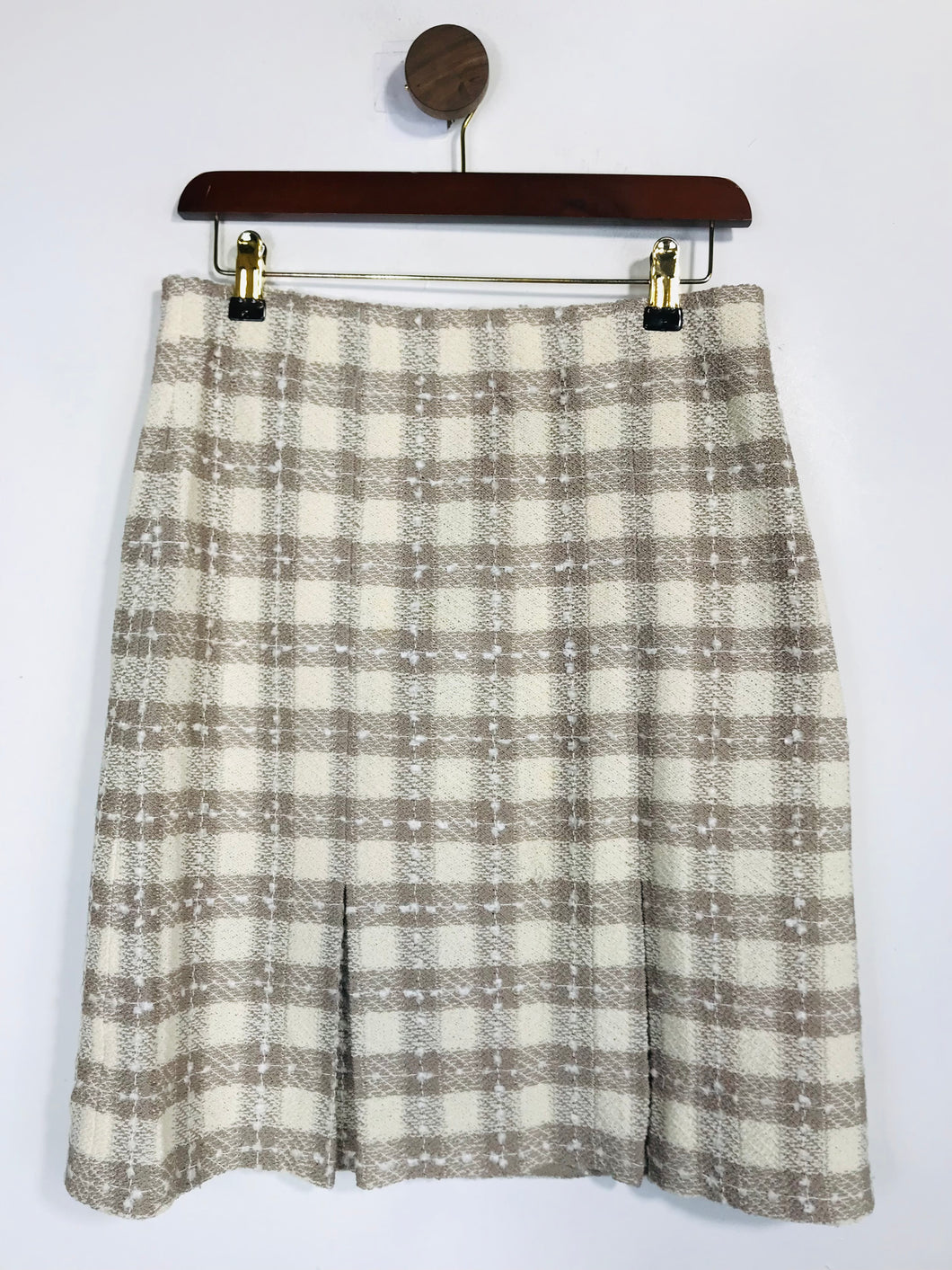 St. John Women's Tweed Check Gingham Pencil Skirt | M UK10-12 | Beige