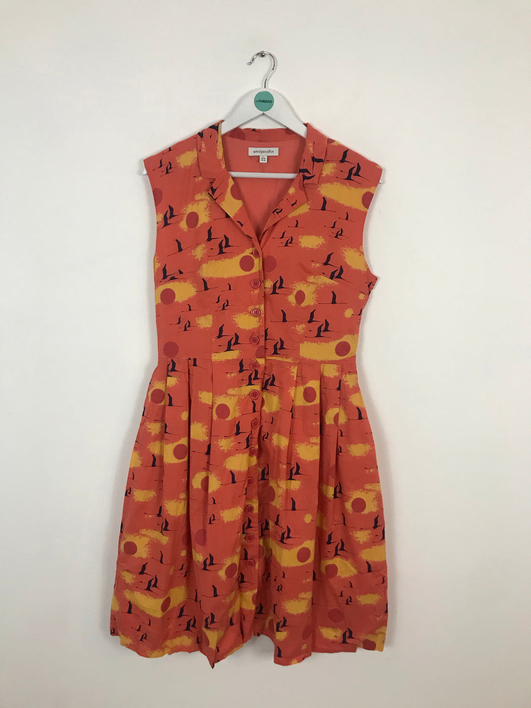 Emily and Fin Women’s Bird Print Aline Midi Dress | UK14 | Orange