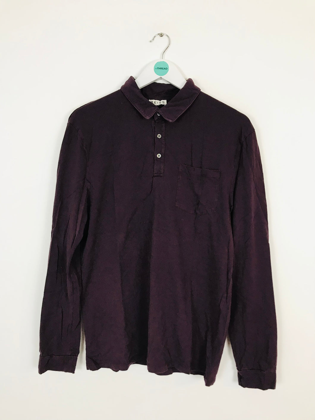 Reiss Men’s Long Sleeve Polo Shirt | L | Purple