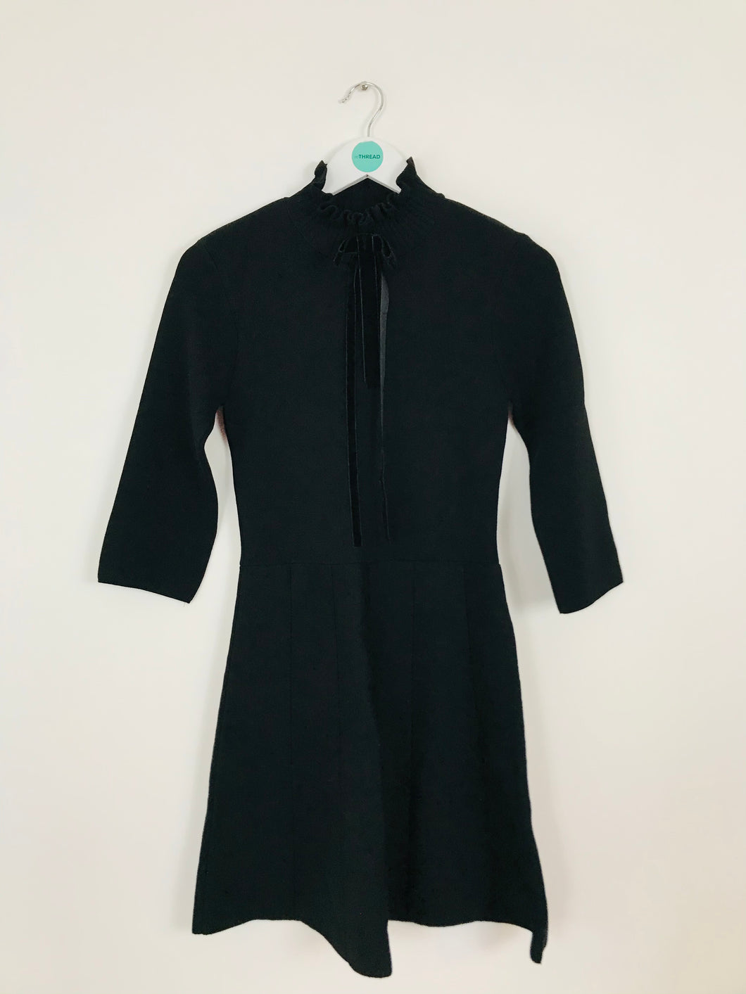 Zara Women’s Ruffle Collar Knit A-Line Mini Dress | M | Black