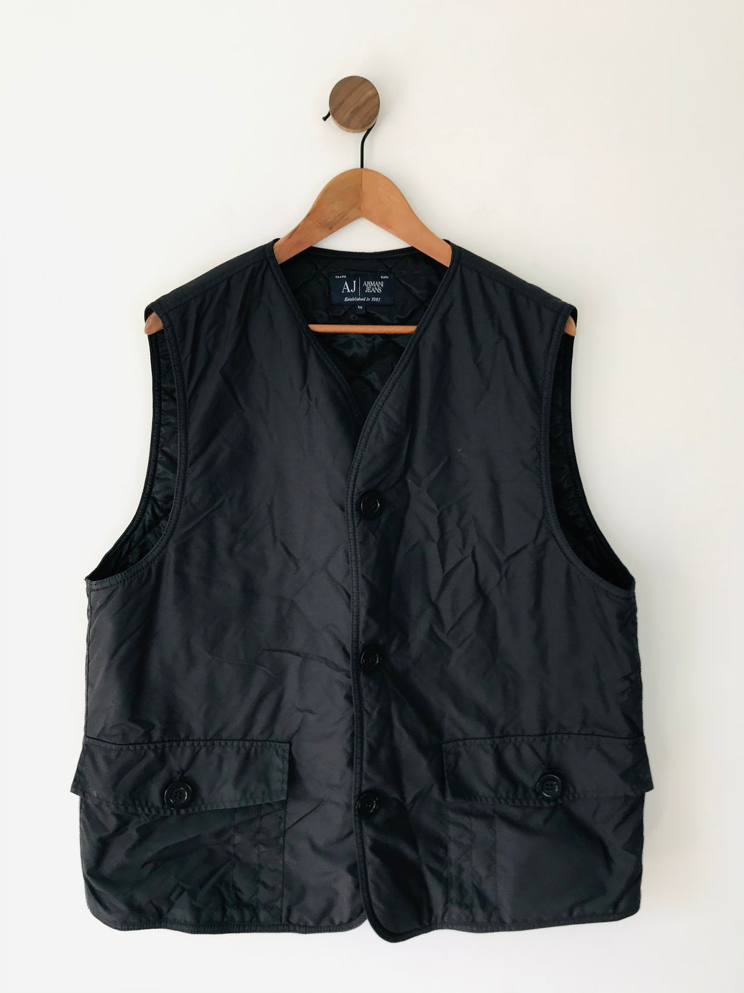 Armani Jeans Men’s Quilted Gilet Sleeveless Jacket | 56 XXL | Black