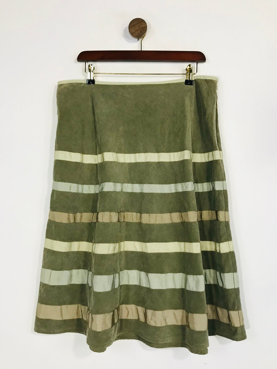 Monsoon Women's Cotton Striped A-Line Skirt | UK16 | Green
