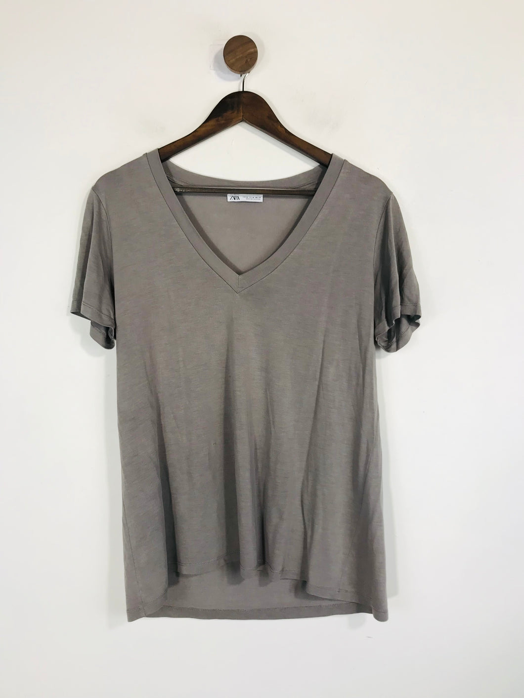 Zara Women's V-Neck T-Shirt | M UK10-12 | Grey