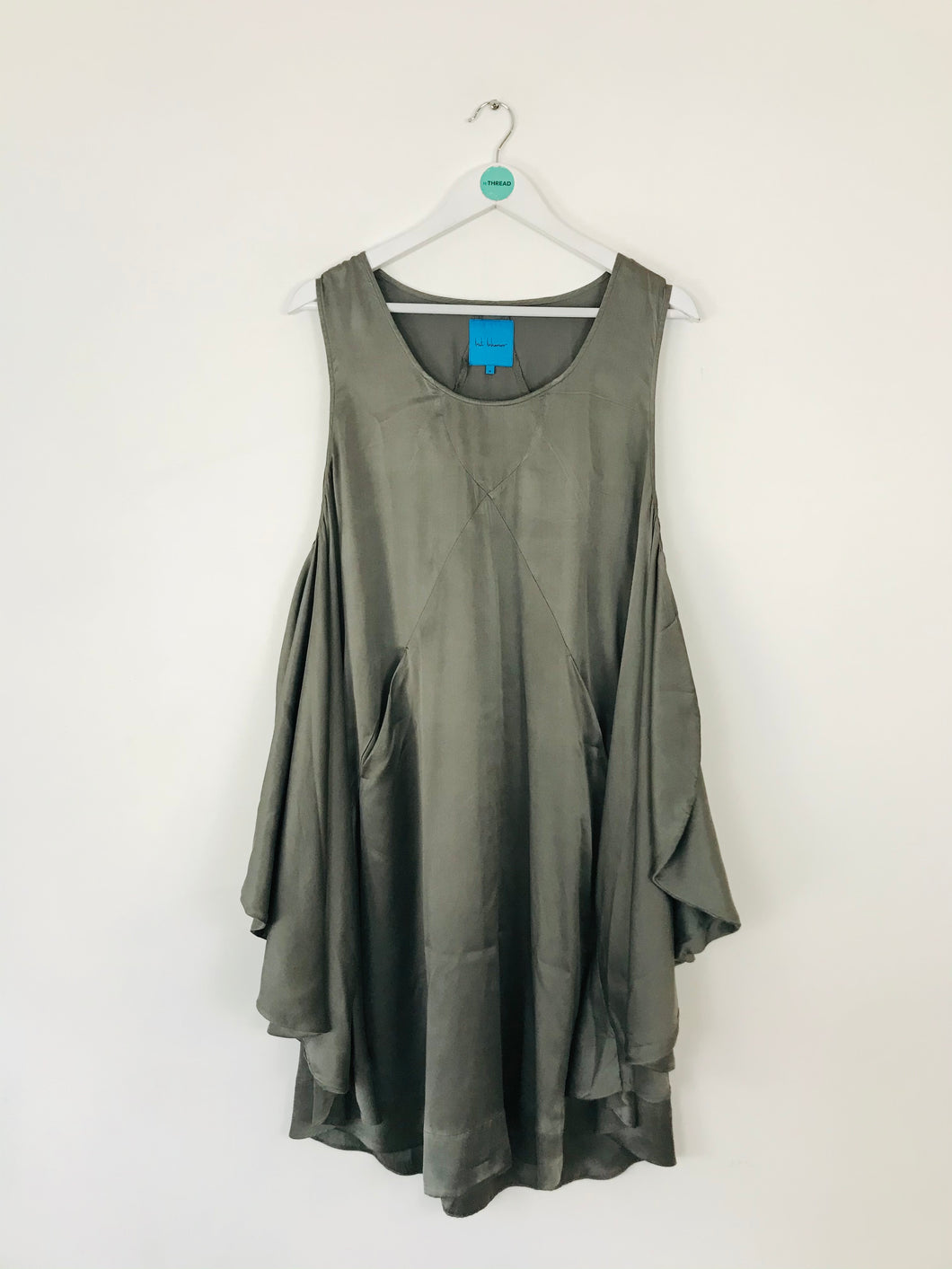 Best Behaviour Women’s 100% Silk Aline Midi Dress | M UK12 | Silver