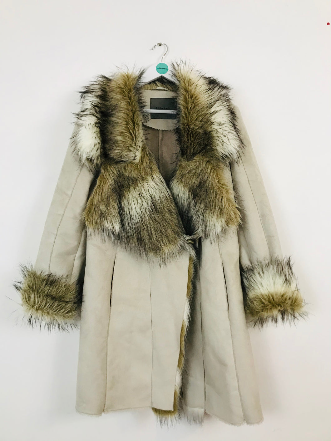 Zara Women’s Shearling Faux Fur Suede Coat | M | Beige