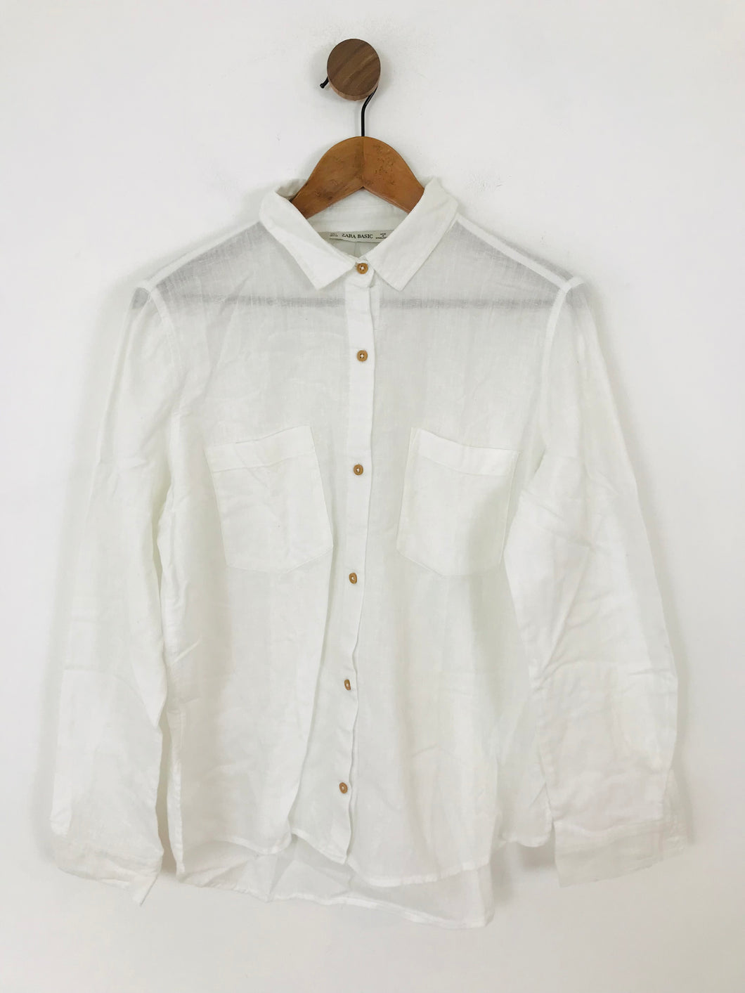 Zara Women's Linen Long Sleeve Button-Up Shirt | L UK14 | White