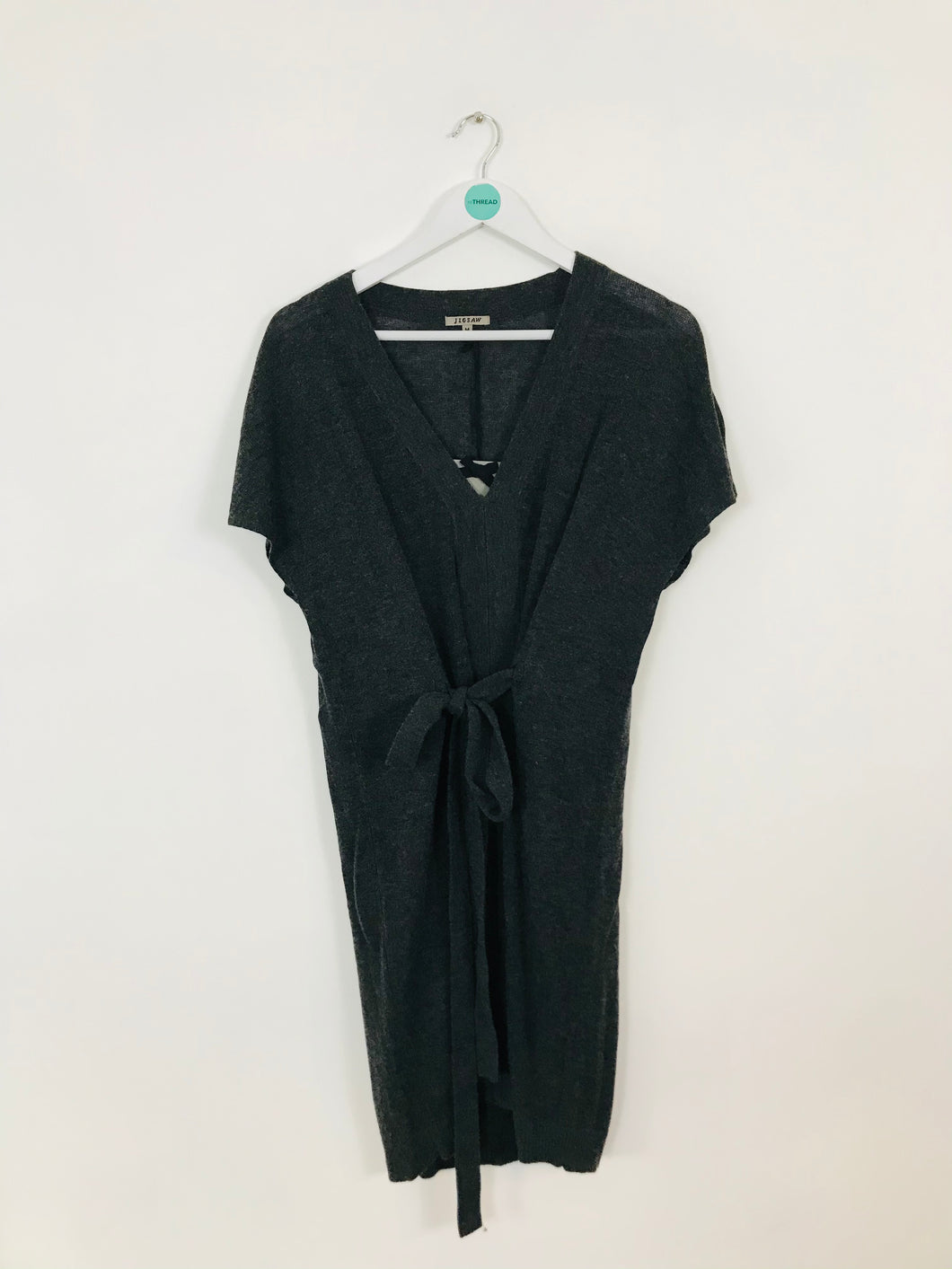 Jigsaw Women’s Tie V-Neck Knit Shift Dress NWT | M | Dark Grey