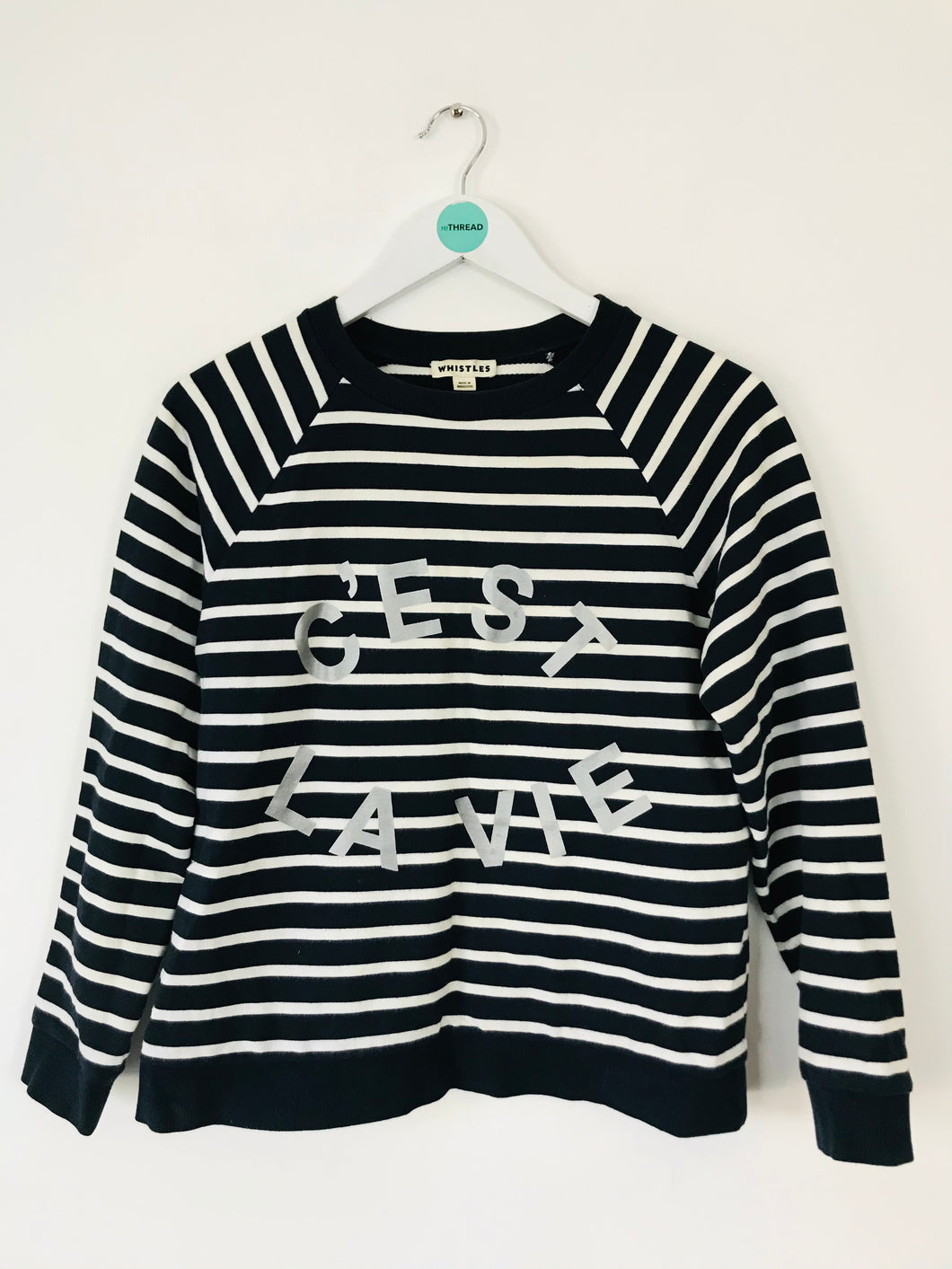 Whistles Women’s Striped C'est La Vie Sweatshirt Jumper | M UK10-12 | Navy