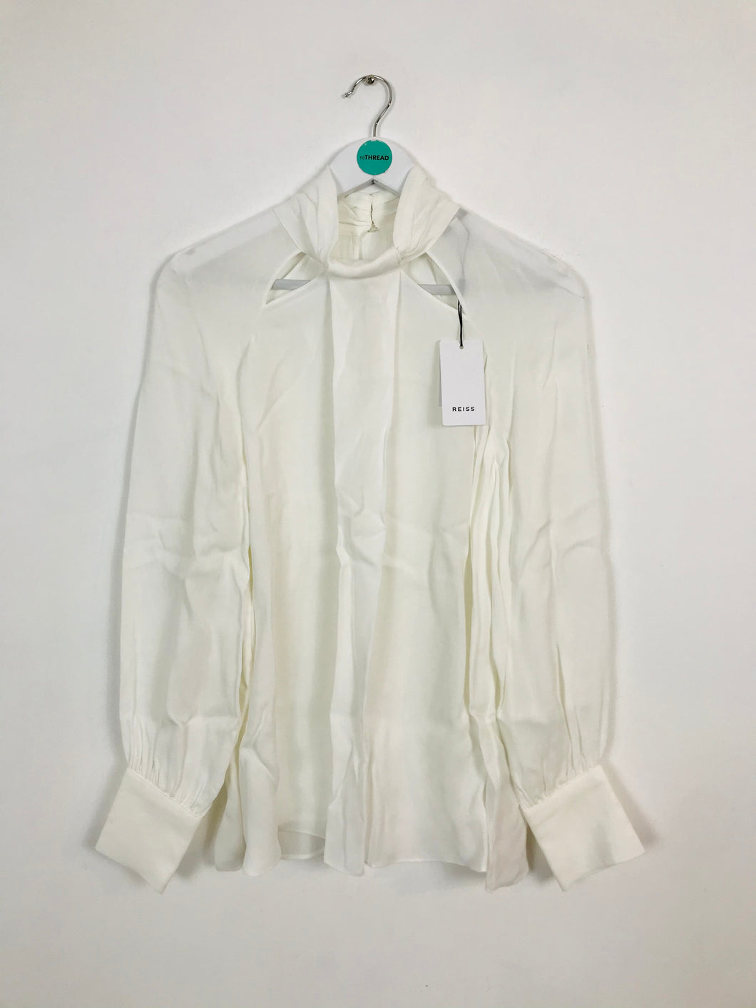 Reiss Women’s High Neck Cut Out Blouse NWT | UK 12 | White