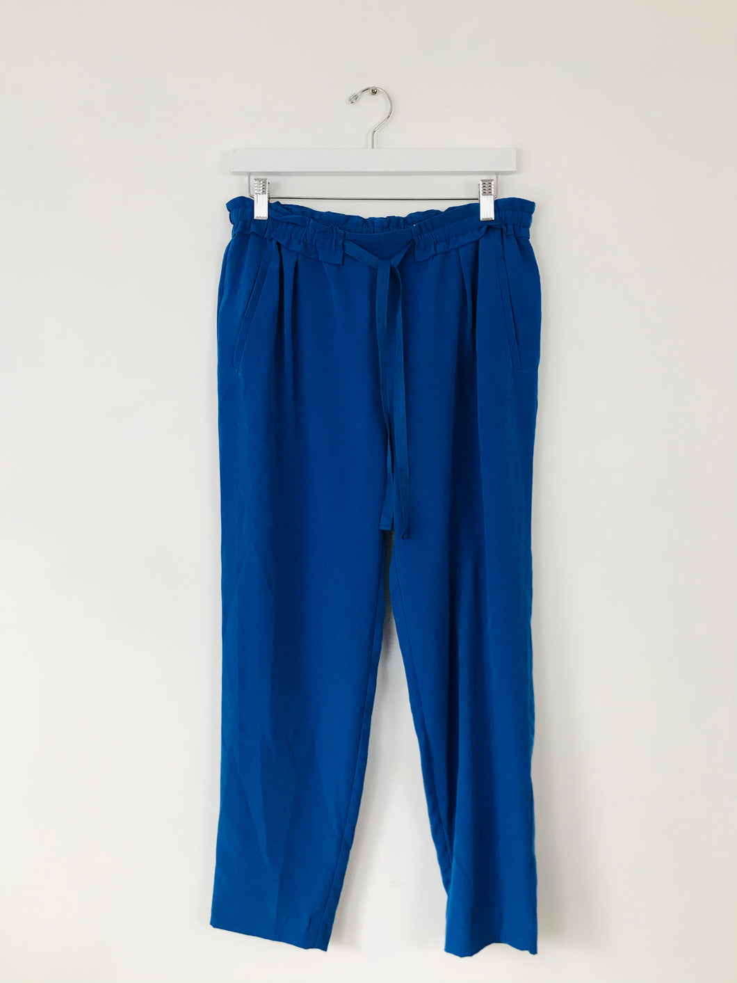 Zara Women’s Elasticated Tie Waist Tapered Trousers | M | Blue