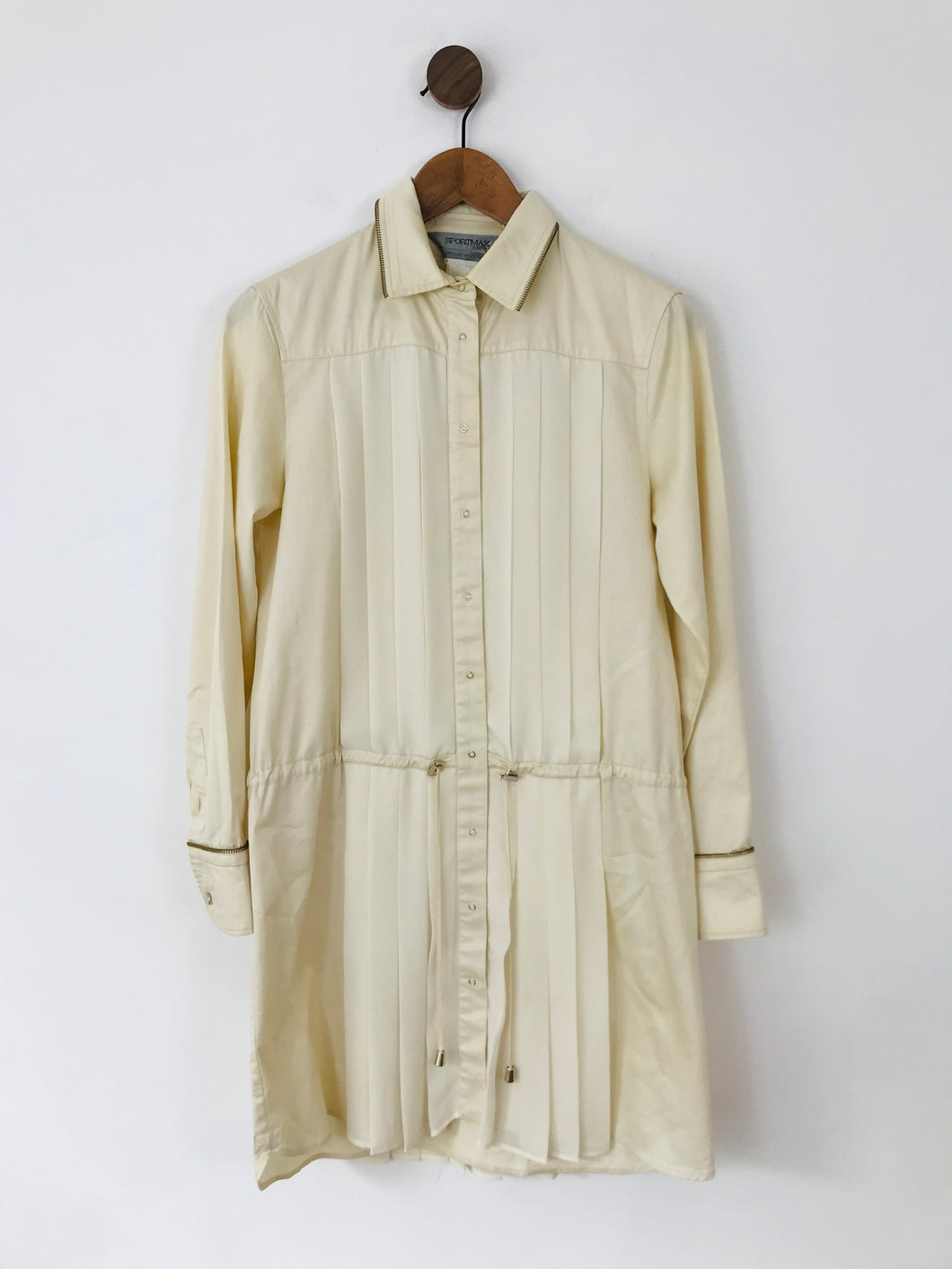 Sportmax Max Mara Women's Vintage Pleated Long Sleeve Shirt Dress | UK8 | Beige