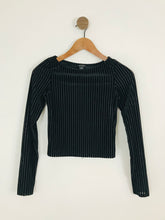 Load image into Gallery viewer, Monki Women’s Velvet Devore Stripe Long Sleeve Top | UK6 | Black

