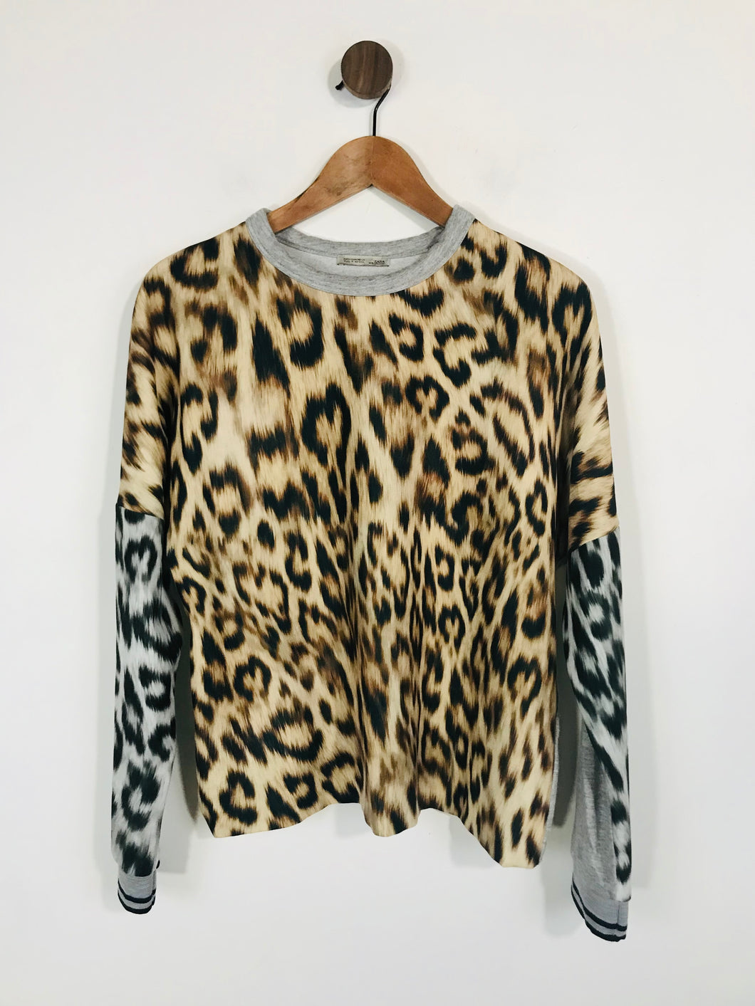 Zara Women's Long Sleeve Leopard Print T-Shirt | M UK10-12 | Multicoloured