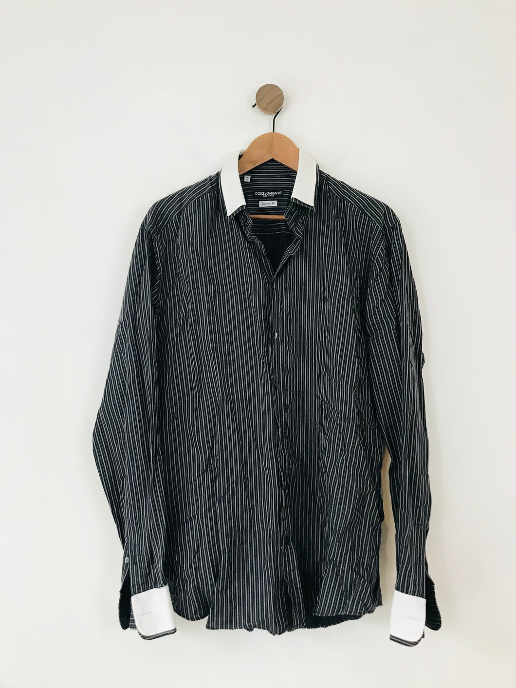 Dolce & Gabbana Men’s Tailored Fit Pinstripe Shirt | 43 | Black