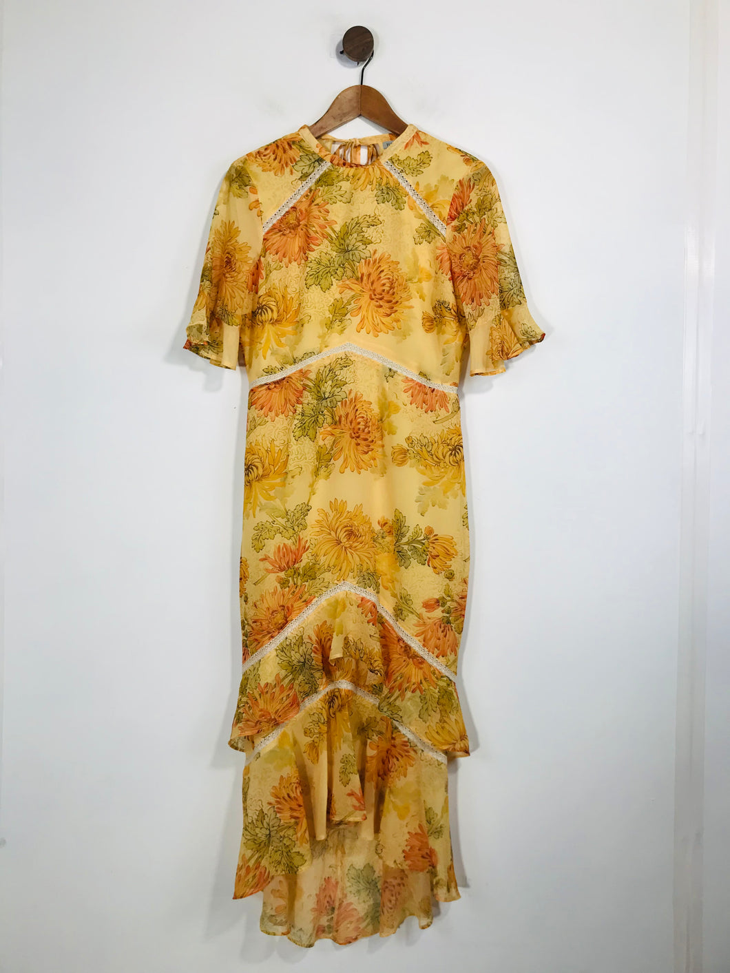 Hope & Ivy Women's Floral Ruffle Midi Sheath Dress | UK12 | Yellow