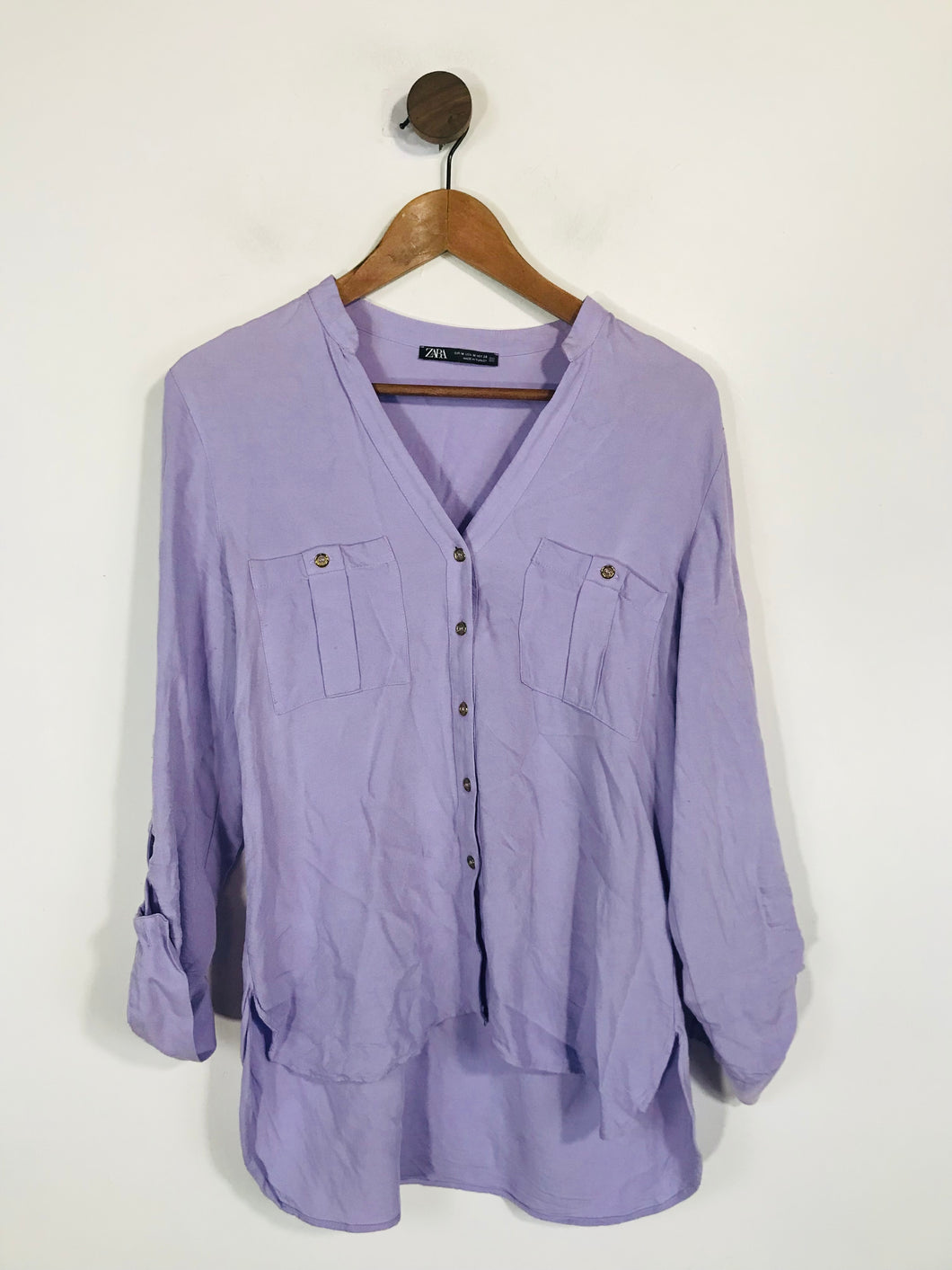Zara Women's V-Neck Button-Up Shirt | M UK10-12 | Purple