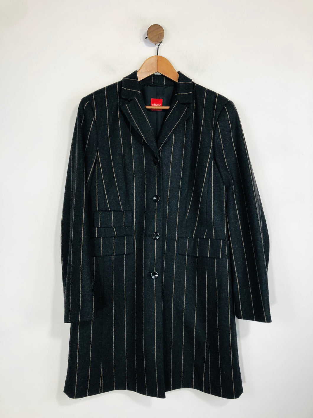 Olsen Women's Wool Striped Overcoat Coat | UK14 | Grey