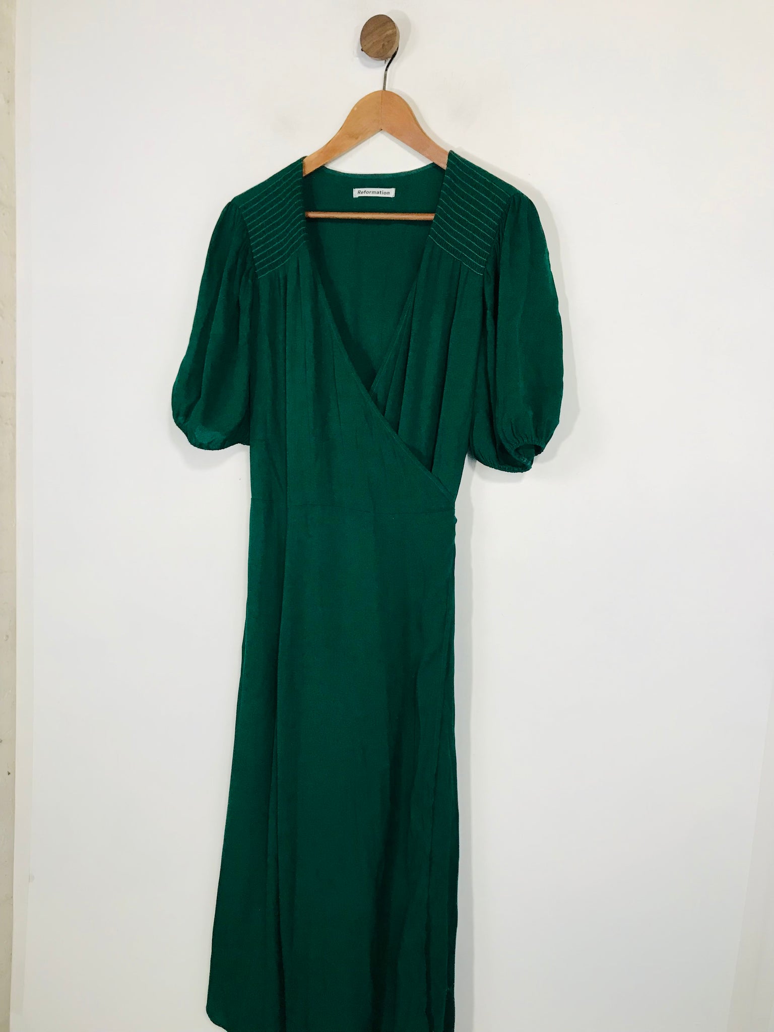 Reformation Women's Ruched Midi Wrap Dress | 1X UK14-16 | Green ReThread Reformation Women's Ruched Midi Wrap Dress | 1X UK14-16 | Green ReThread