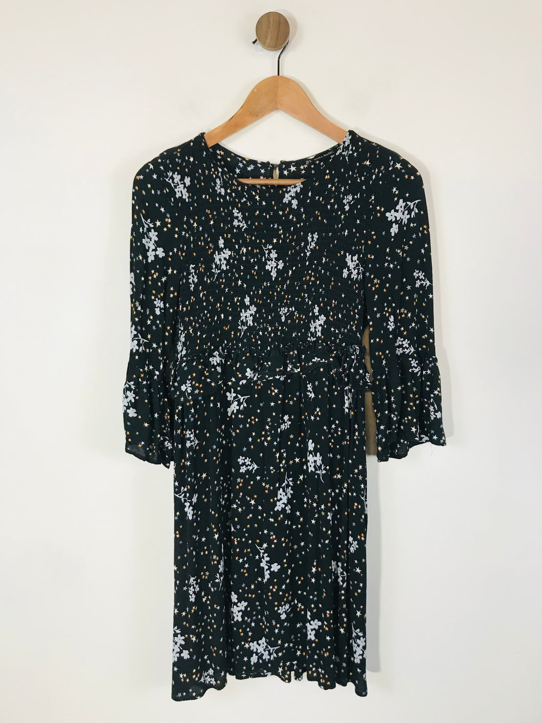 Zara Women's Floral Ruffle A-Line Dress | M UK10-12 | Black