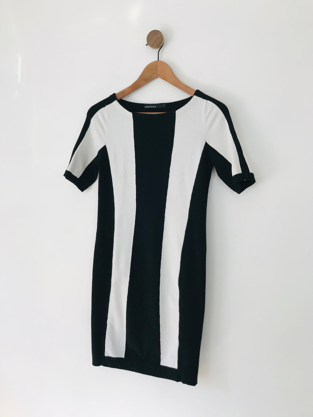 Karen Millen Women's Striped Bodycon Knit Dress | UK12 3 | Black