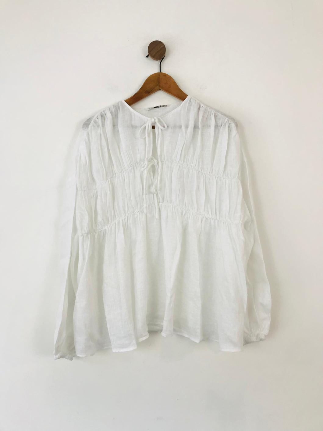 Zara Women's Linen Tie Blouse | L UK14 | White
