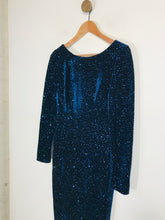 Load image into Gallery viewer, Hobbs Women&#39;s Velvet Sequin Bodycon Dress | UK10 | Blue
