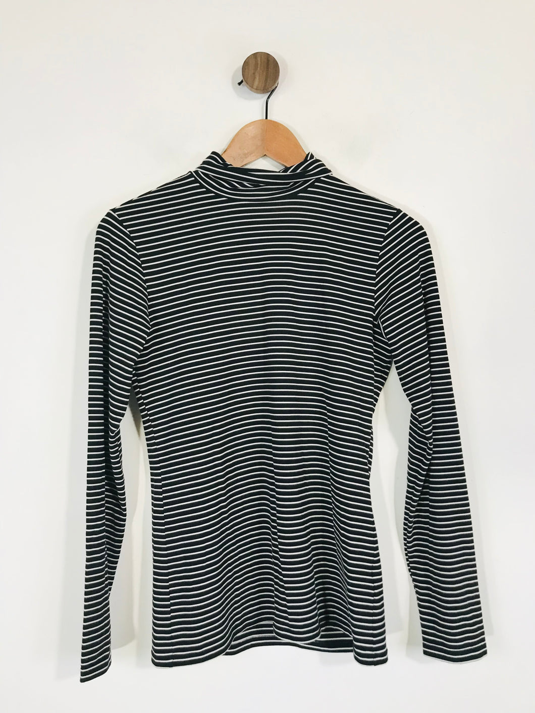 Uniqlo Women's Striped High Neck T-Shirt | M UK10-12 | Black