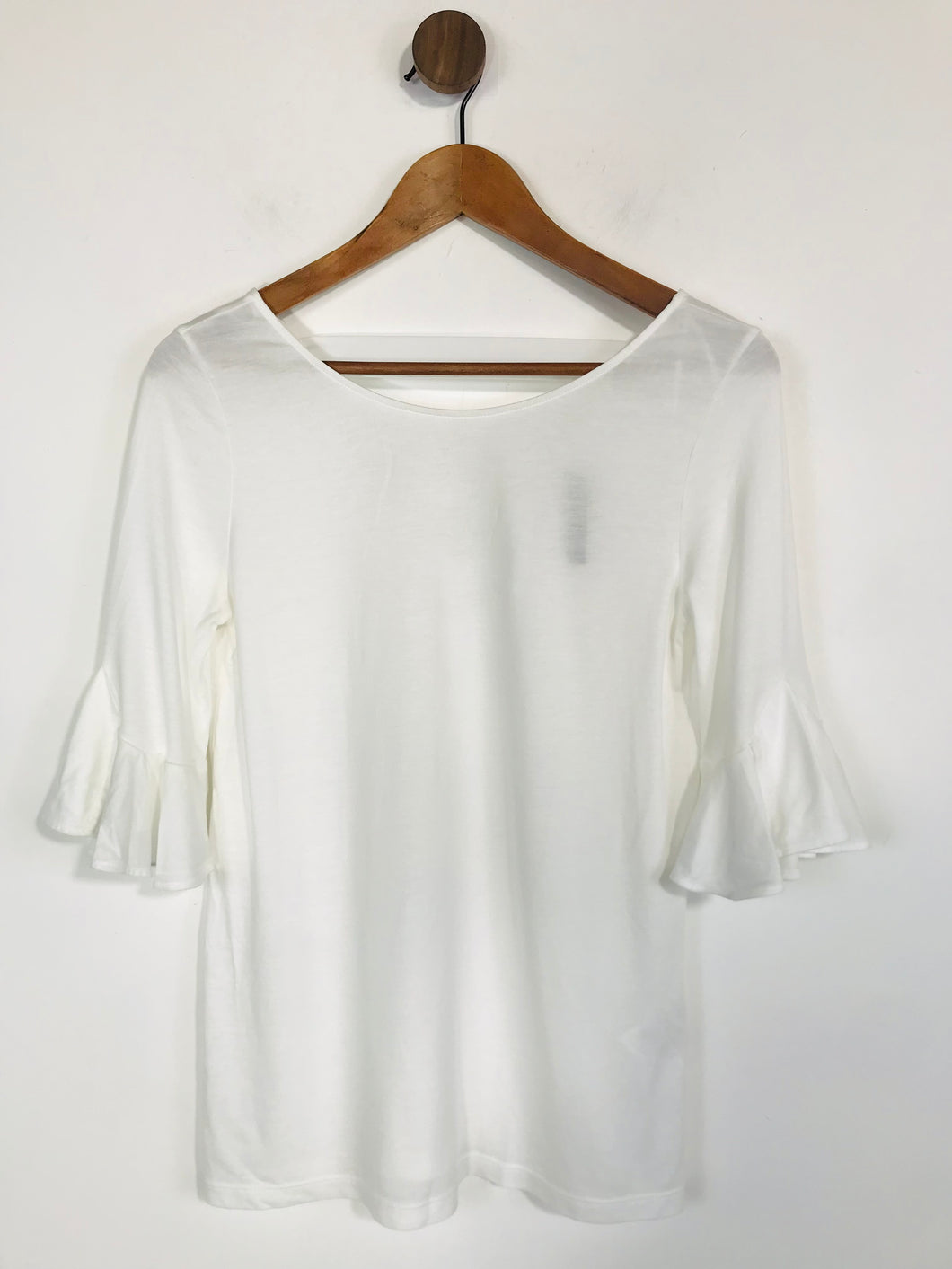 Hallhuber Women's Frill Sleeve T-Shirt  | S UK8 | White