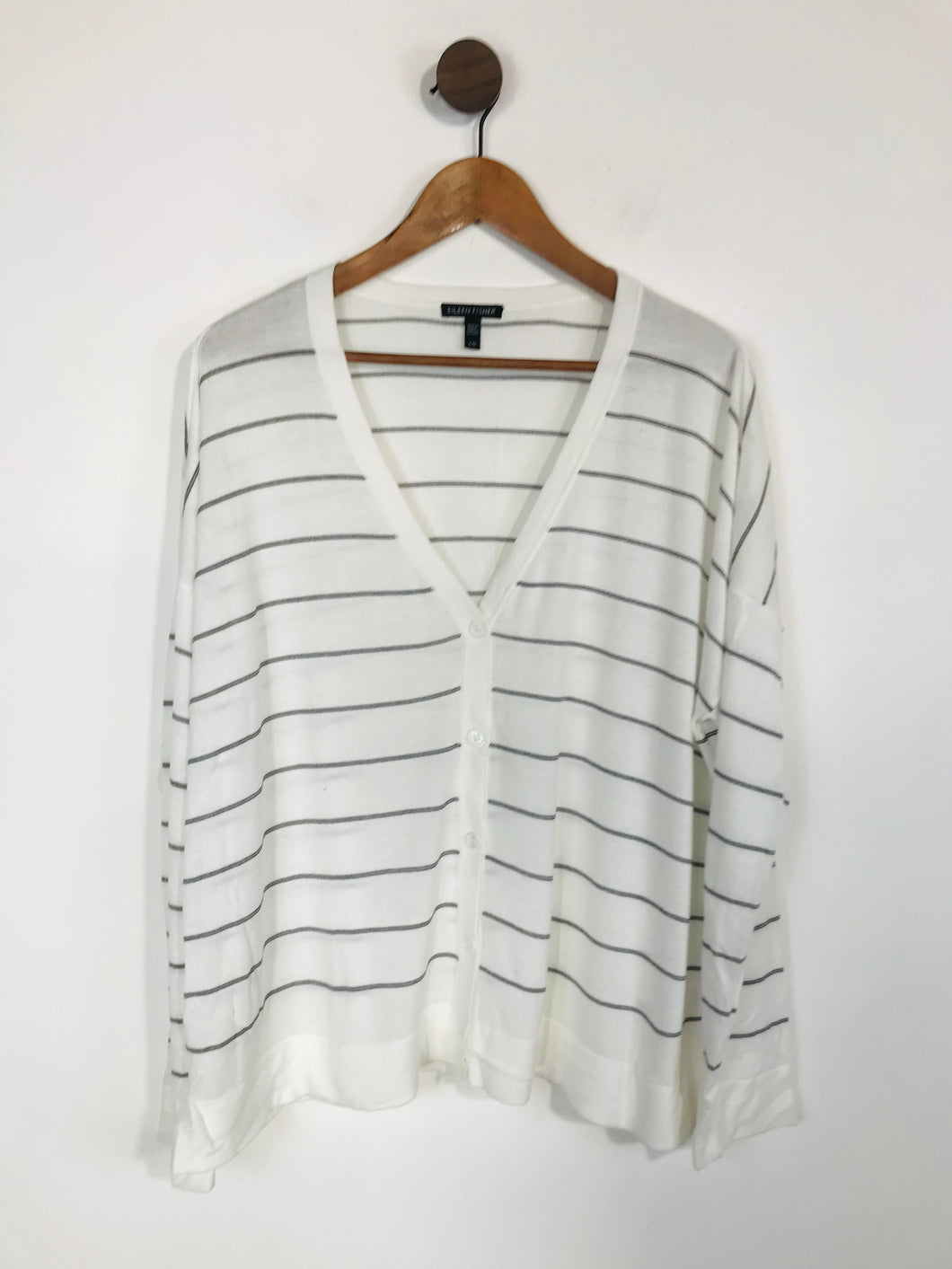 Eileen Fisher Women's Striped Cardigan | L UK14 | White