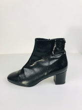 Load image into Gallery viewer, Russell &amp; Bromley Women&#39;s Patent Leather Heeled Snakeskin Boots | 40 UK7 | Black
