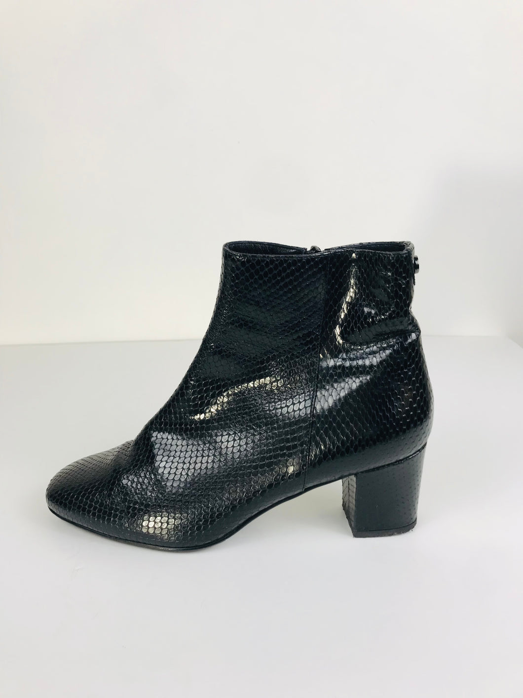 Russell & Bromley Women's Patent Leather Heeled Snakeskin Boots | 40 UK7 | Black