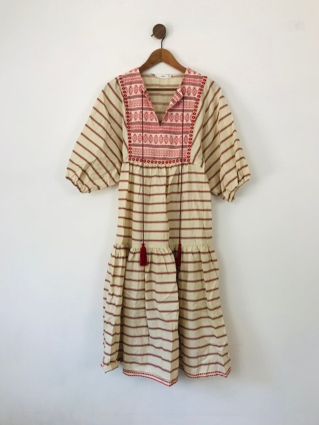 Mango Women's Embroidered Smock Midi Dress | M UK10-12 | Beige