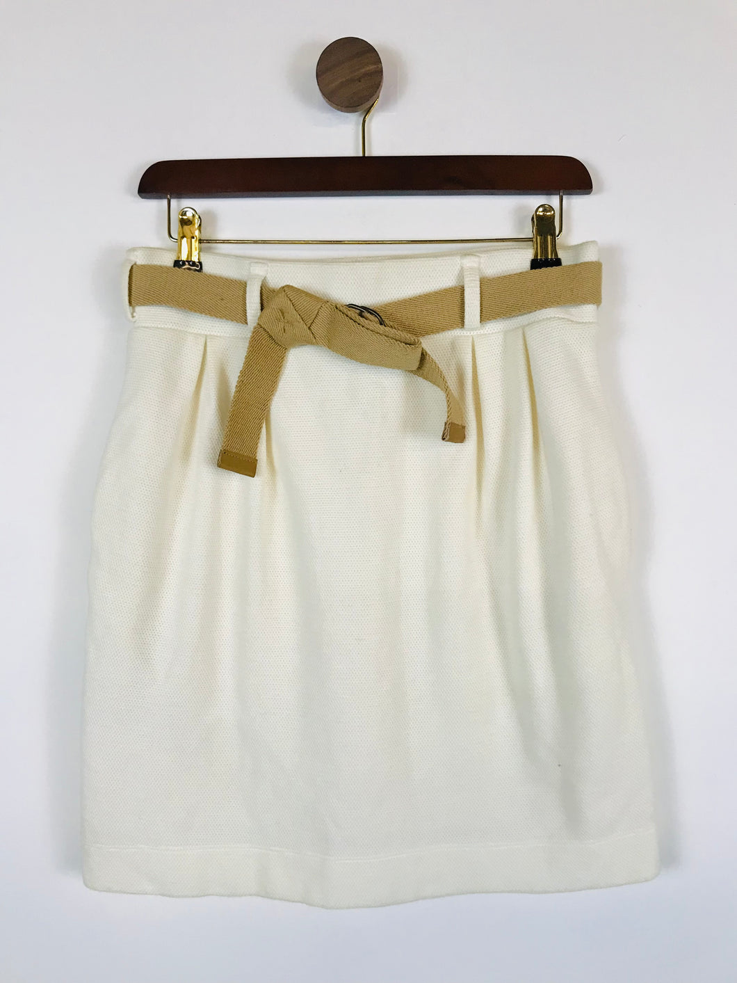 Mango Women's Cotton, Belted A-Line Skirt | M UK10-12 | White