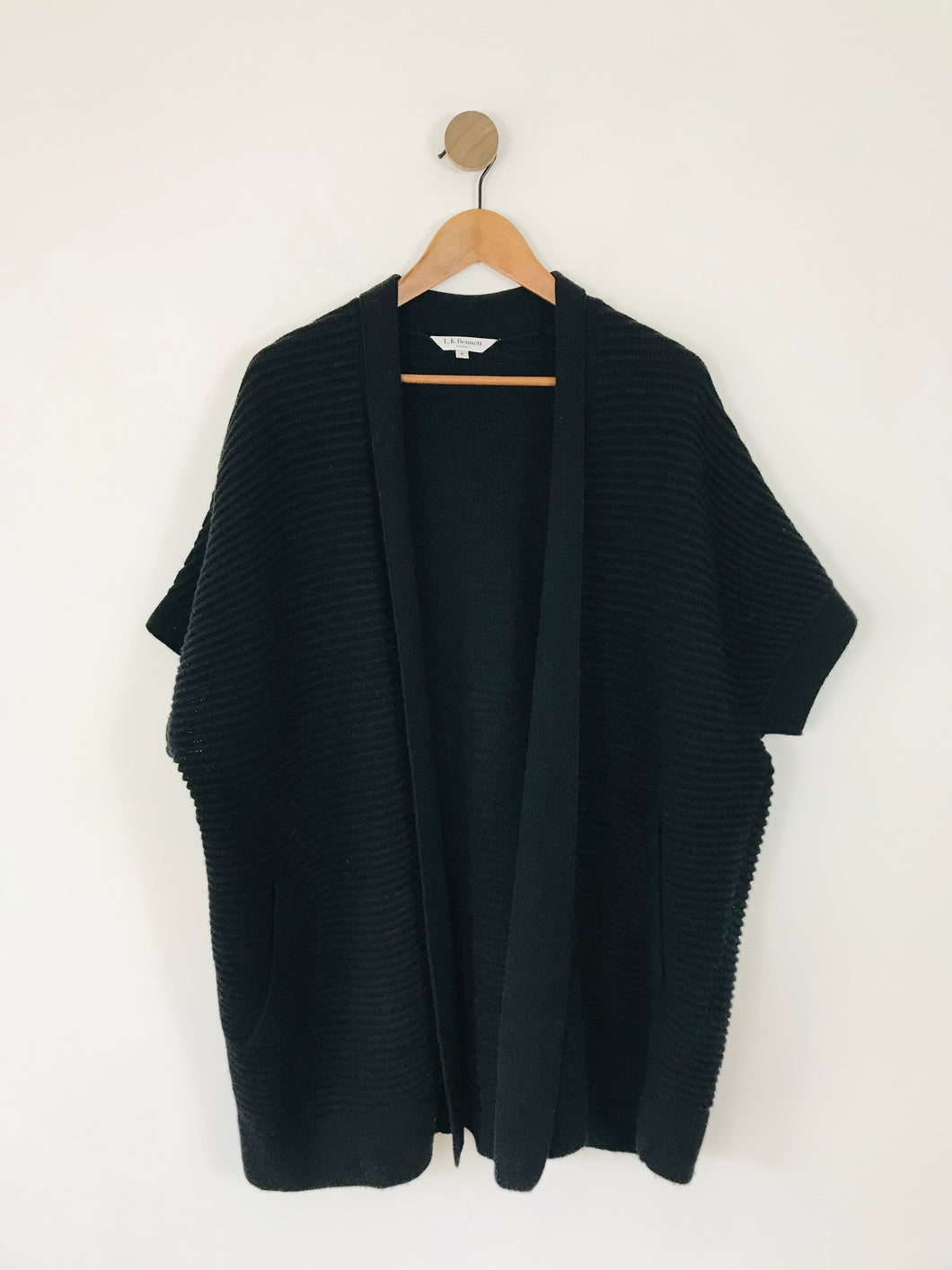 L.K.Bennett Women’s Merino Short Sleeve Long Cardigan | S UK8 | Black