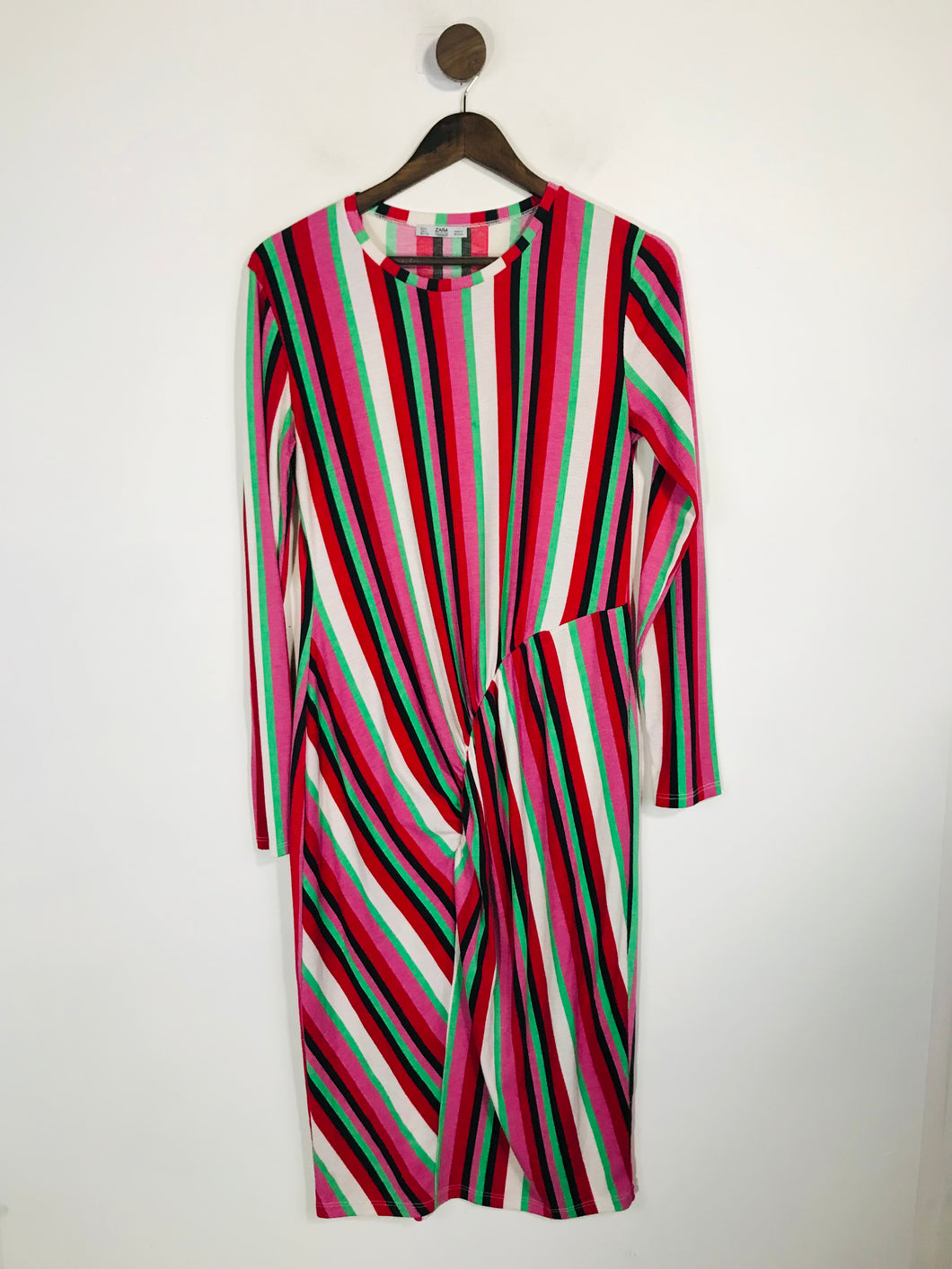 Zara Women's Striped Midi Bodycon Dress | L UK14 | Multicoloured