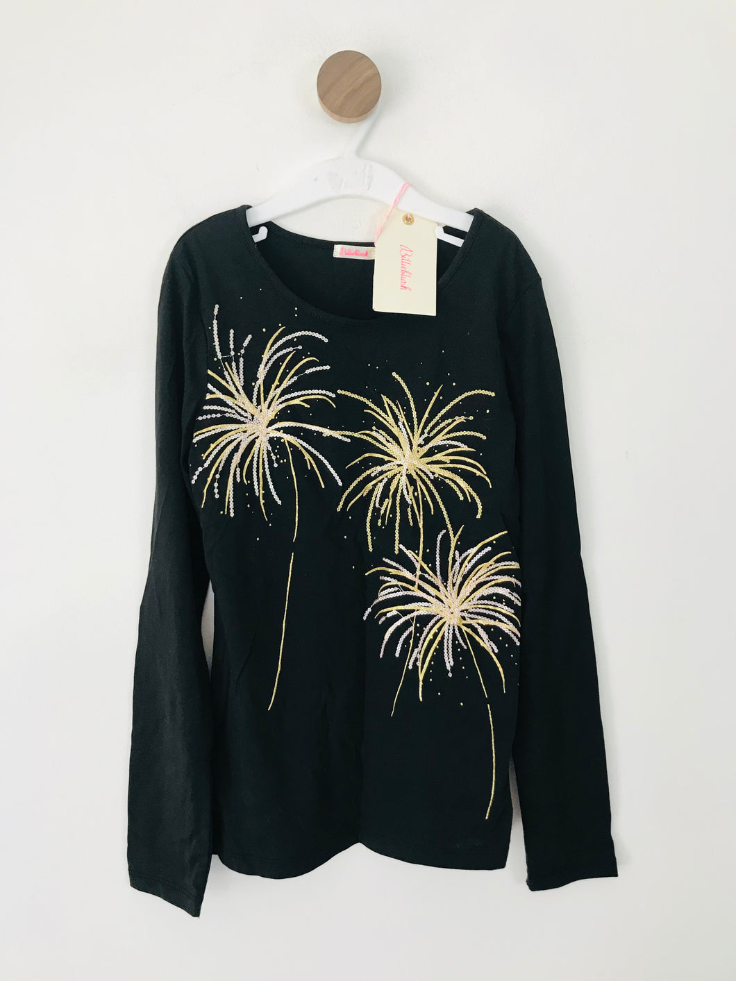 Billieblush Kid's Firework Sequin Long Sleeve T-Shirt NWT | 10 Years | Black