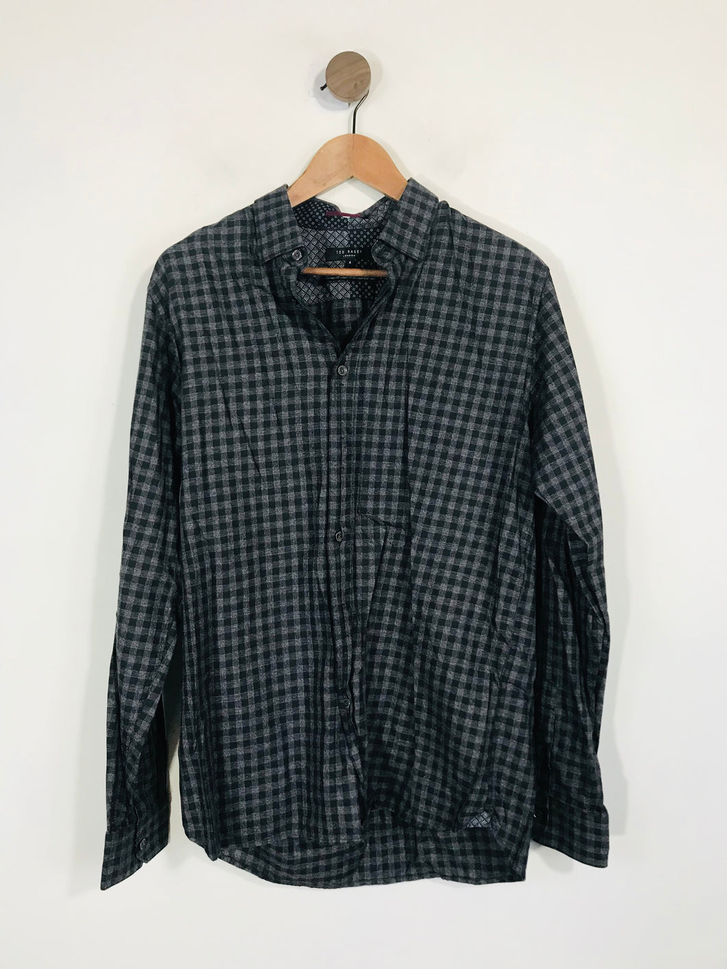Ted Baker Men's Cotton Check Gingham Button-Up Shirt | 4 | Black