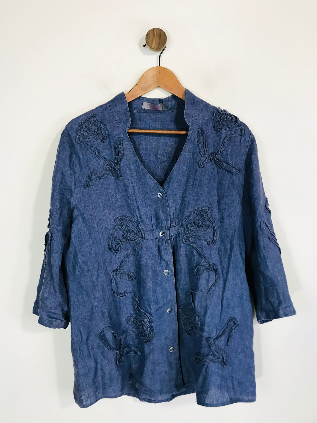 Shircket Women's Linen Floral Blazer Jacket | L UK14 | Blue