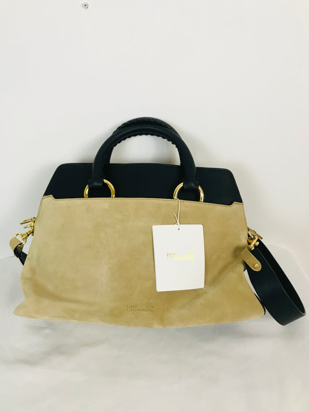 Diane von Furstenberg Leather Shoulder Bag NWT | Black and Beige