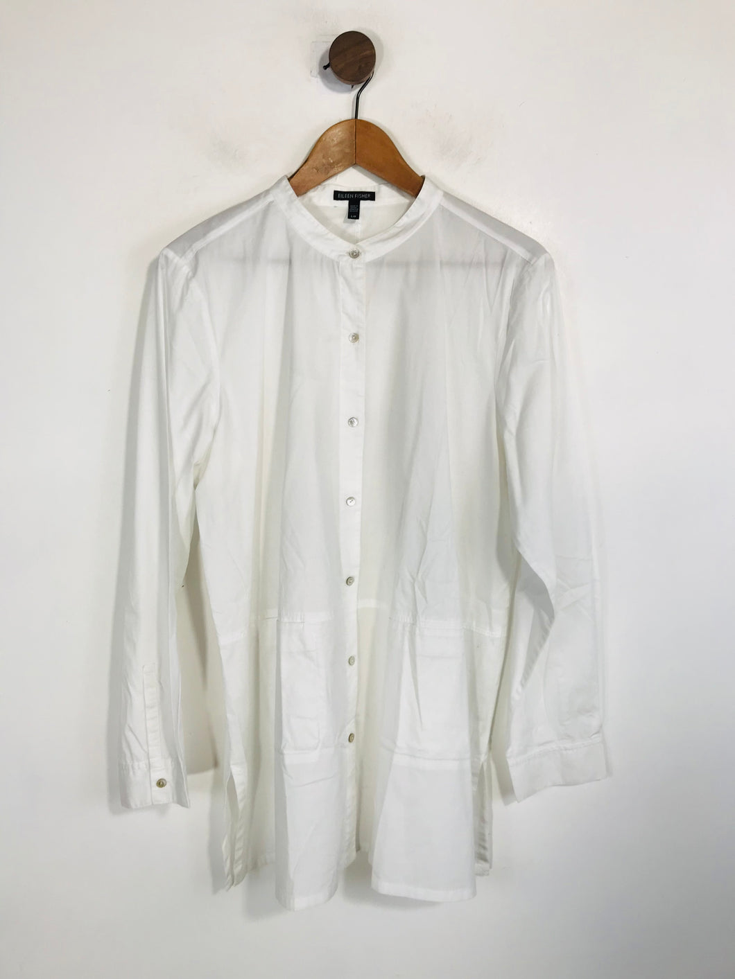 Eileen Fisher Women's Collarless Button-Up Shirt | L UK14 | White