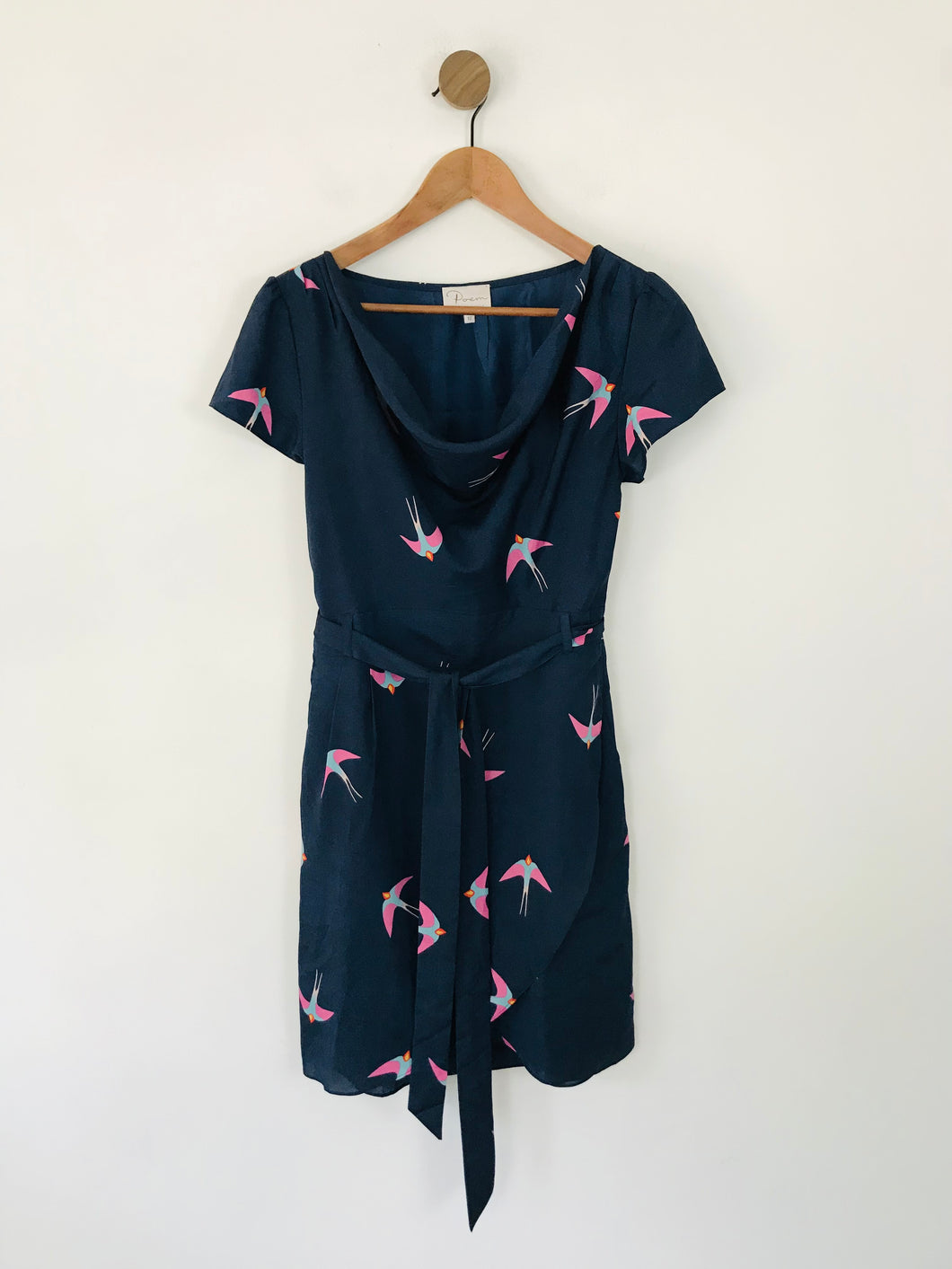 Poem by Oliver Bonas Women's Bird Print Draped Neck Mini Dress | UK12 | Blue