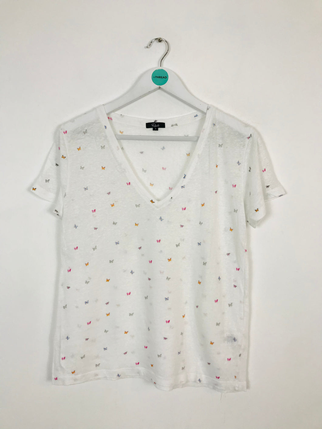Rails Women’s Butterfly Print Linen Blend Tshirt | UK8 | White