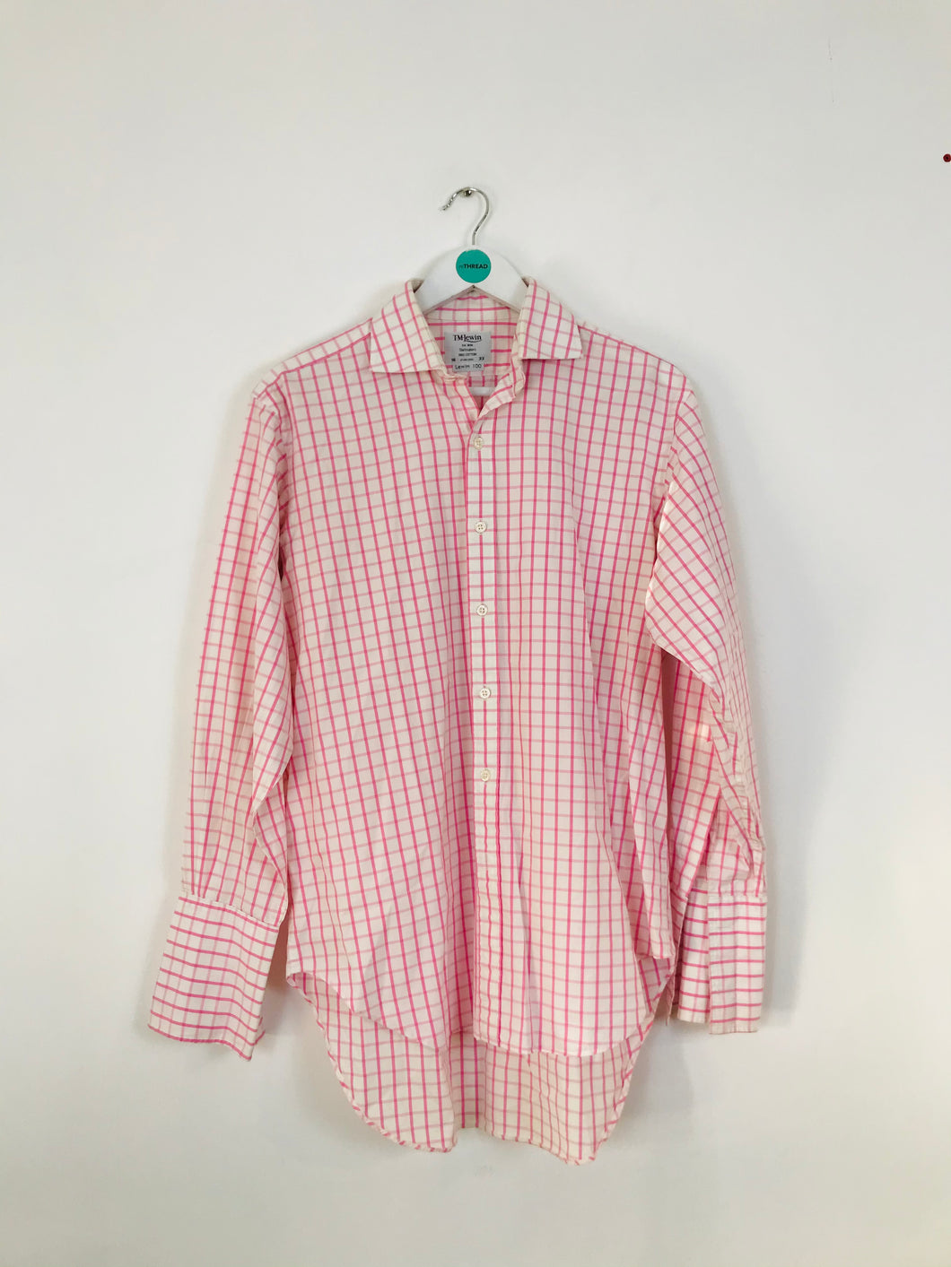 T.M.Lewin Men’s Button Up Checked Shirt | 16 M | Pink