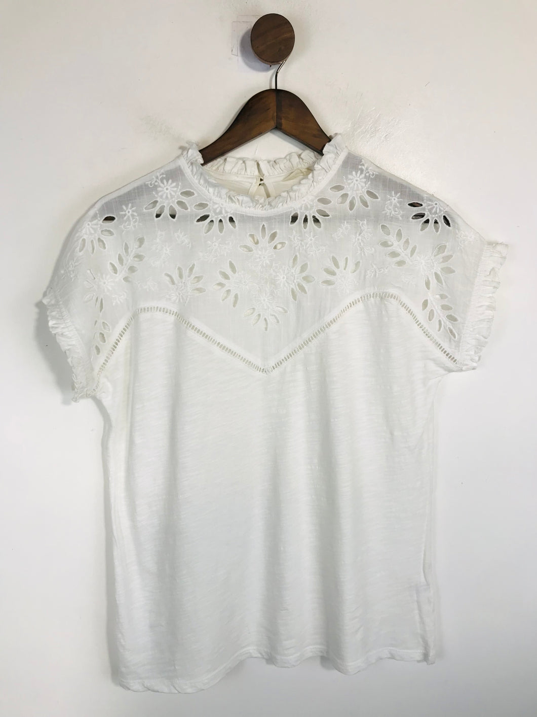 Hush Women's Embroidered Ruffle Blouse | M UK10-12 | White